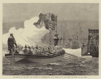 The Arrival of the Duke and Duchess of Edinburgh, the Royal Barge on Its Way from the Yacht to the Shore by Joseph Nash